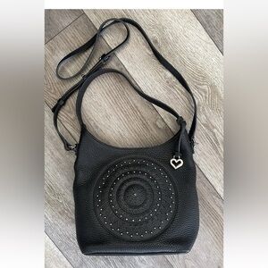 $365 Brighton Ferrara Eternity Charlette Black Leather Medallion Crossbody Bag